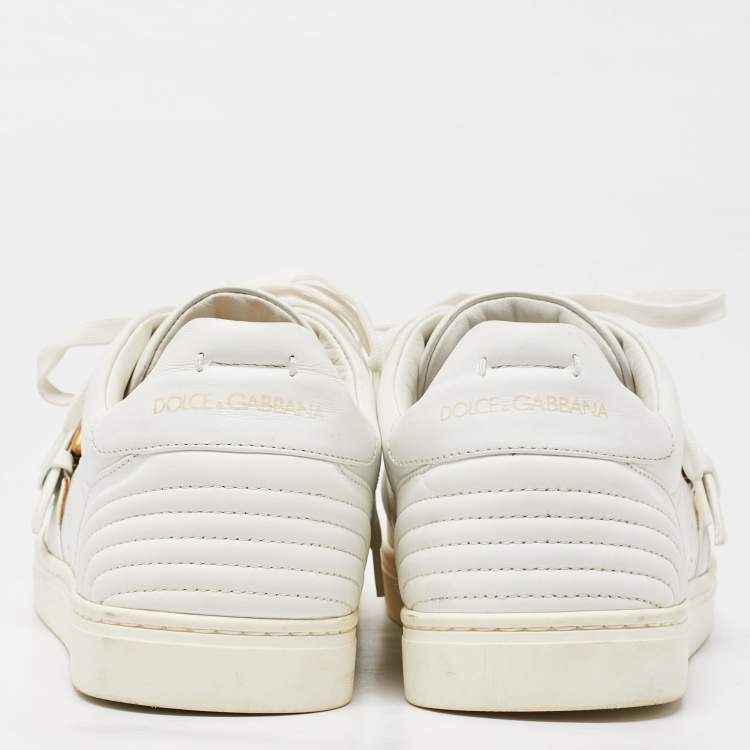 Pre Owned Dolce and Gabbana White Leather Buckle Detail Low Top Sneakers Size 43
