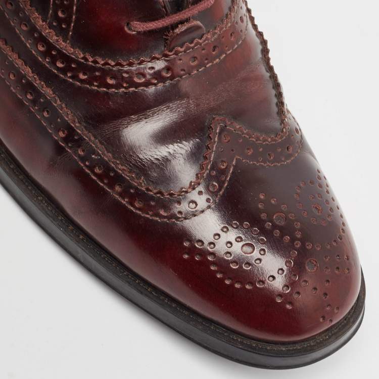 Pre Owned Dolce & Gabbana Burgundy Brogue Leather Lace Up Oxfords Size 38.5