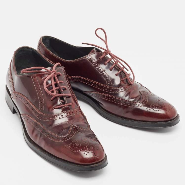 Pre Owned Dolce & Gabbana Burgundy Brogue Leather Lace Up Oxfords Size 38.5