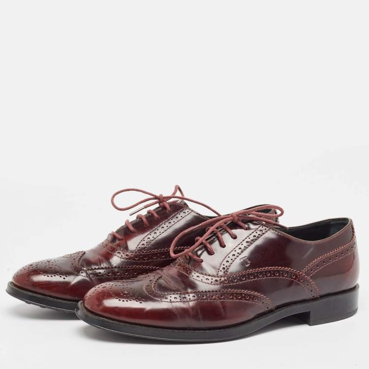 Pre Owned Dolce & Gabbana Burgundy Brogue Leather Lace Up Oxfords Size 38.5
