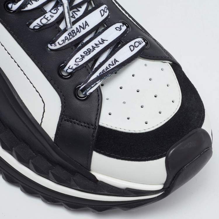مملوكة مسبقًا Dolce & Gabbana White/Black Suede and Leather Super King Low Top Sneakers Size 41
