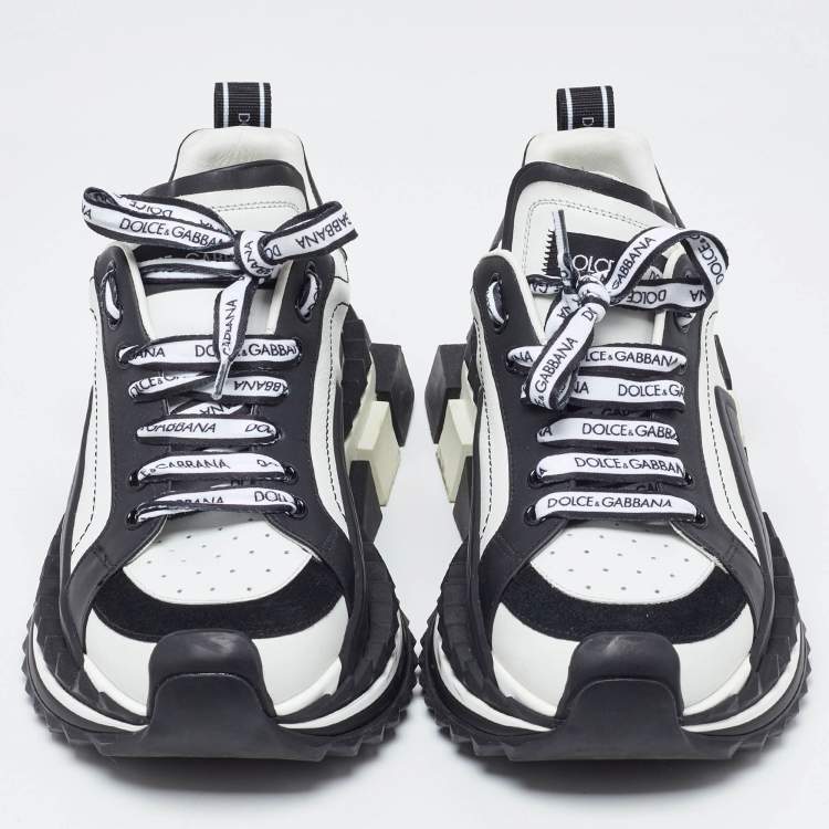 مملوكة مسبقًا Dolce & Gabbana White/Black Suede and Leather Super King Low Top Sneakers Size 41