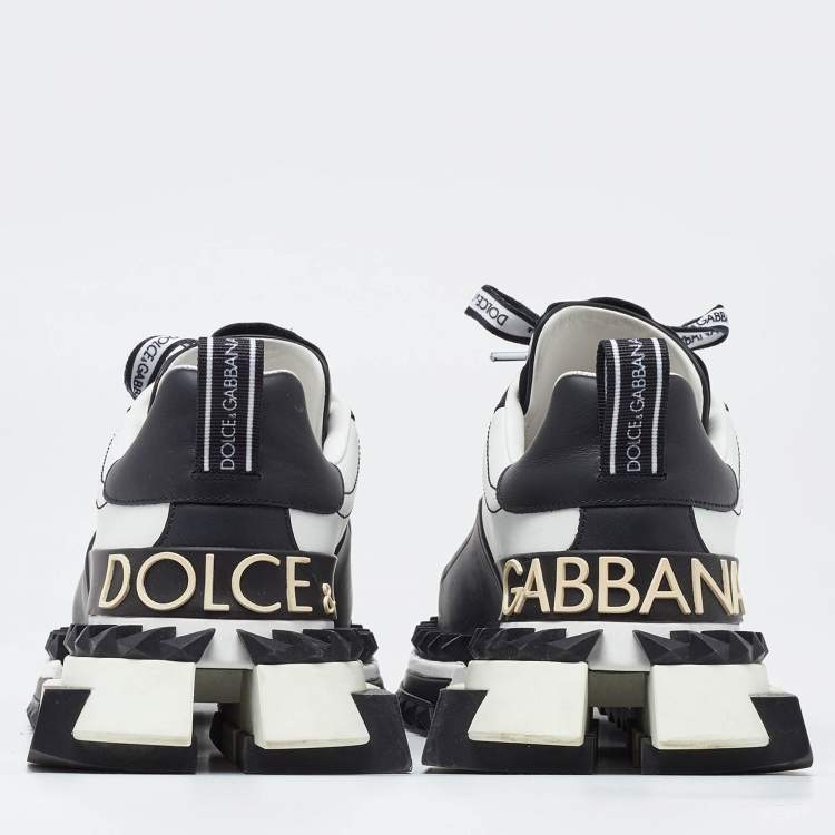 مملوكة مسبقًا Dolce & Gabbana White/Black Suede and Leather Super King Low Top Sneakers Size 41