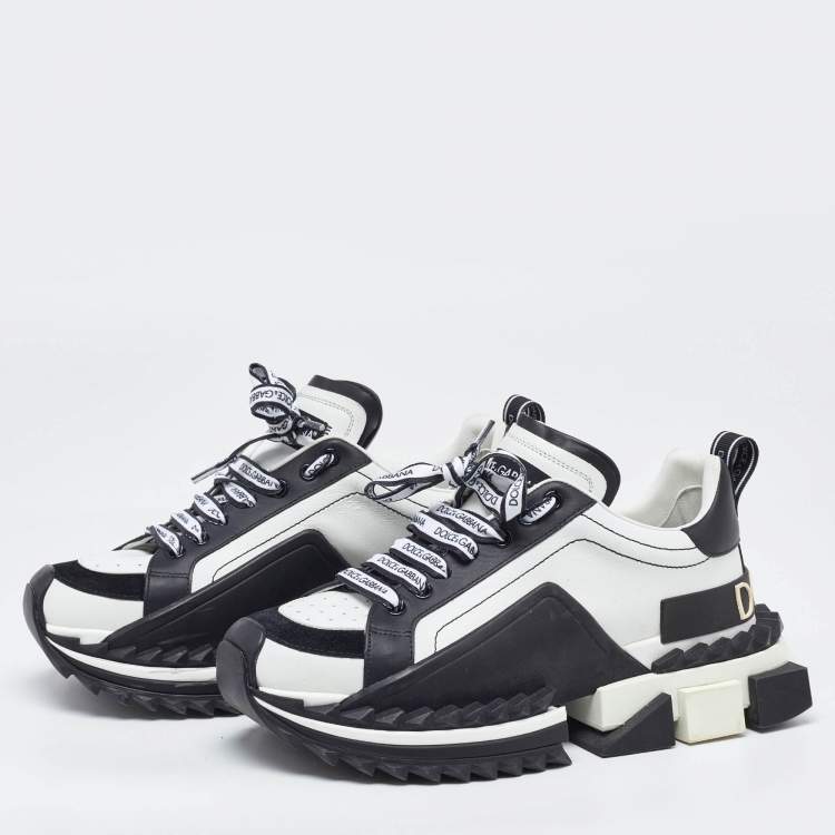 مملوكة مسبقًا Dolce & Gabbana White/Black Suede and Leather Super King Low Top Sneakers Size 41
