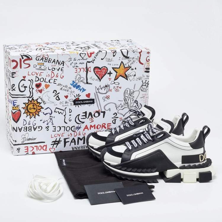 مملوكة مسبقًا Dolce & Gabbana White/Black Suede and Leather Super King Low Top Sneakers Size 41
