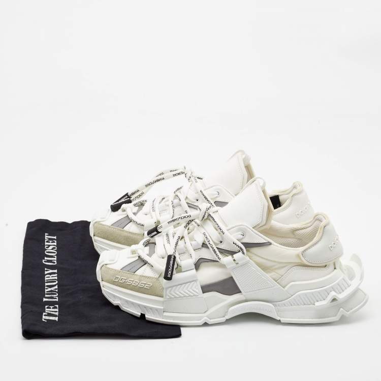 مملوكة مسبقًا Dolce & Gabbana White Nylon and Leather Space Sneakers Size 43