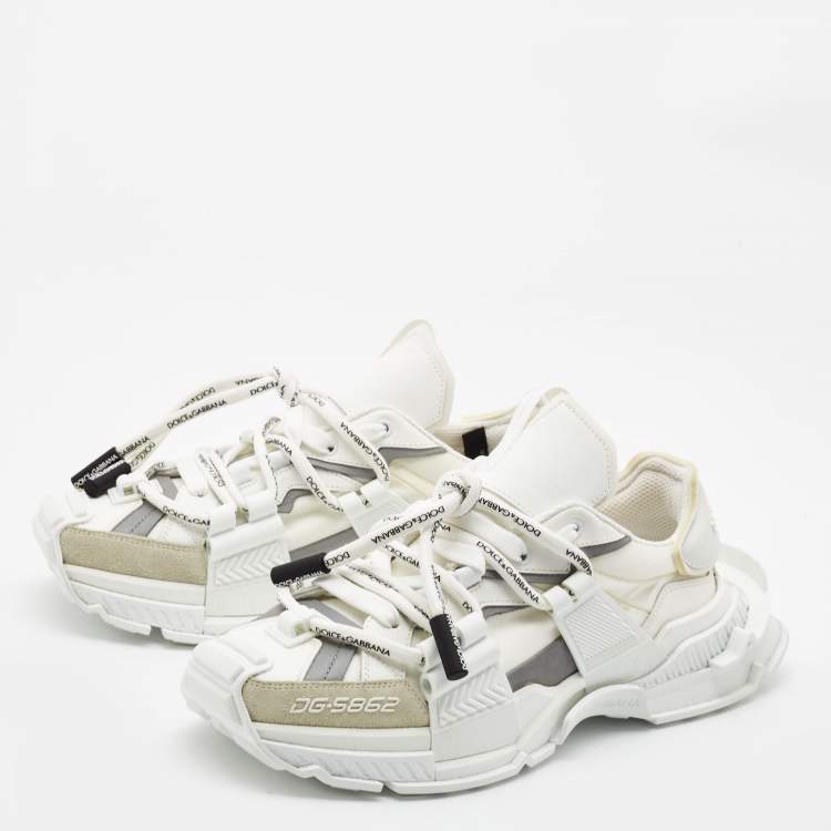 مملوكة مسبقًا Dolce & Gabbana White Nylon and Leather Space Sneakers Size 43