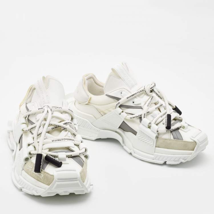 مملوكة مسبقًا Dolce & Gabbana White Nylon and Leather Space Sneakers Size 43