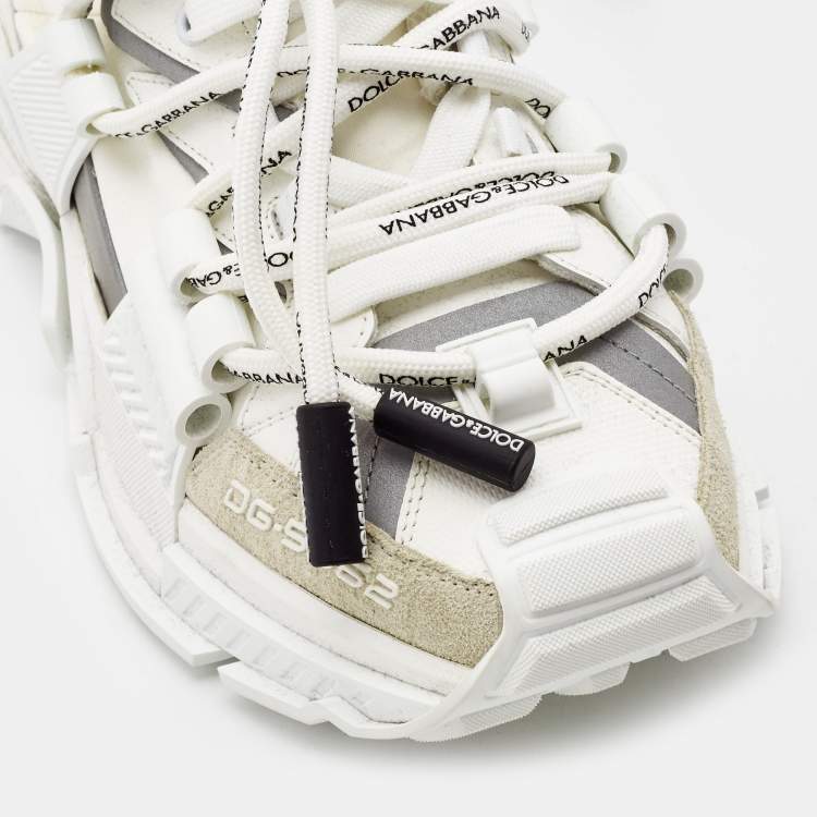 مملوكة مسبقًا Dolce & Gabbana White Nylon and Leather Space Sneakers Size 43