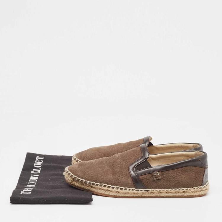 Pre Owned Dolce & Gabbana Brown Nubuck And Leather Espadrille Flats Size 40