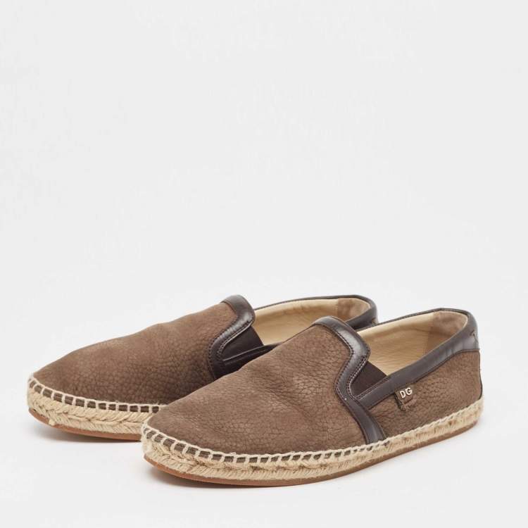 Pre Owned Dolce & Gabbana Brown Nubuck And Leather Espadrille Flats Size 40
