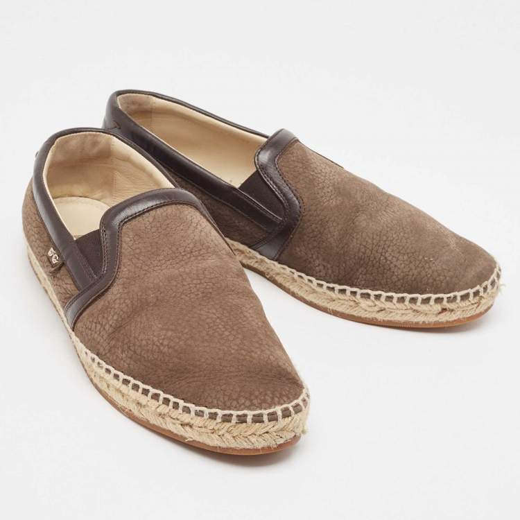 Pre Owned Dolce & Gabbana Brown Nubuck And Leather Espadrille Flats Size 40