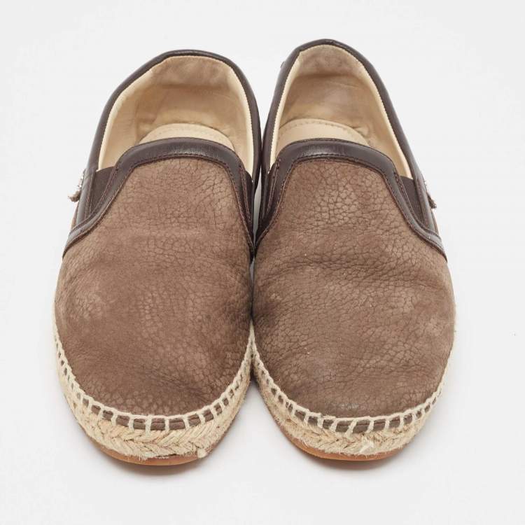 Pre Owned Dolce & Gabbana Brown Nubuck And Leather Espadrille Flats Size 40