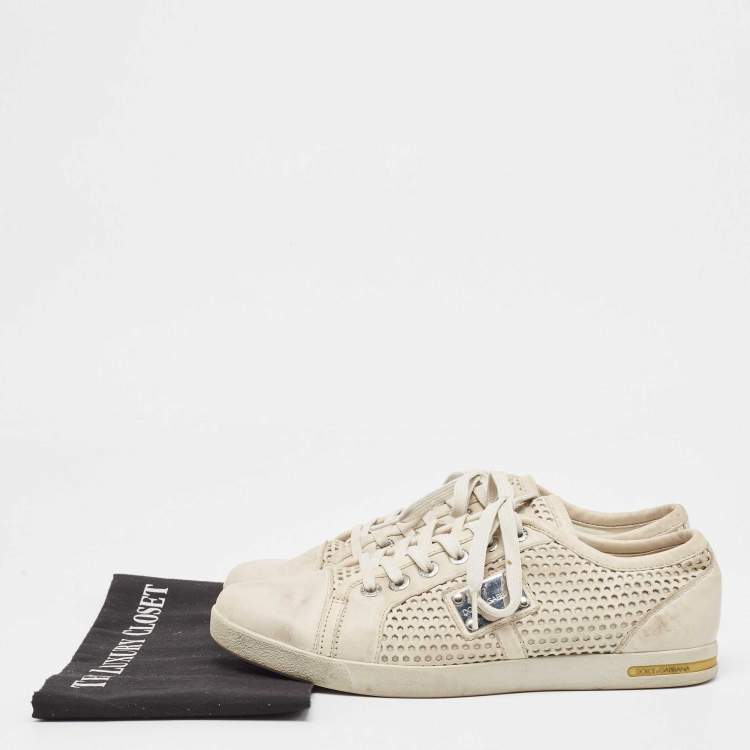 Pre Owned Dolce & Gabbana White Laser Cut Leather Low Top Sneakers Size 42