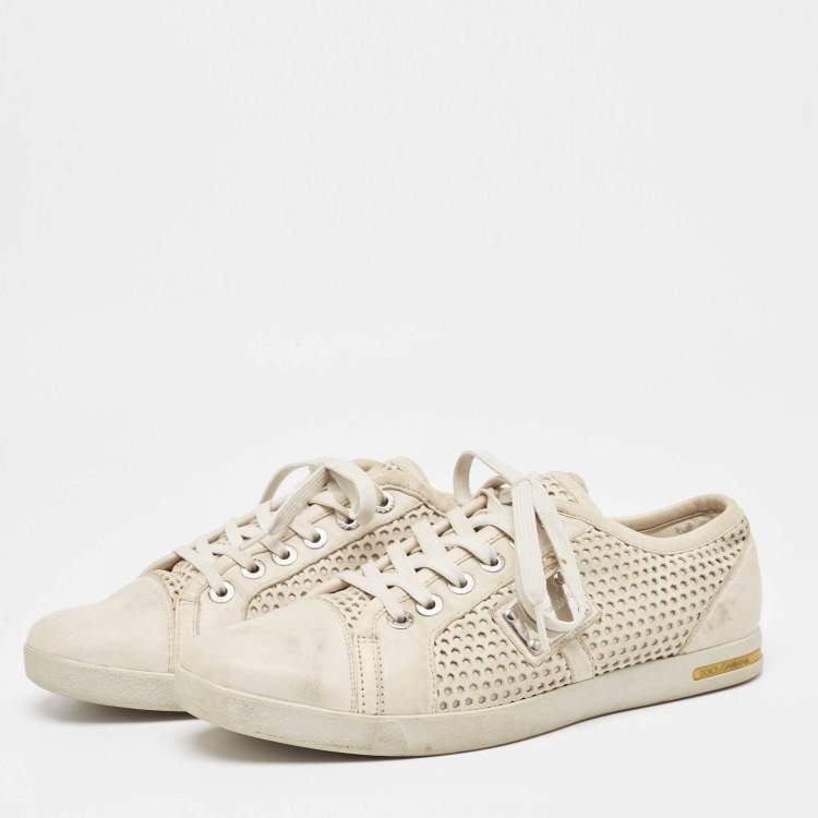 Pre Owned Dolce & Gabbana White Laser Cut Leather Low Top Sneakers Size 42