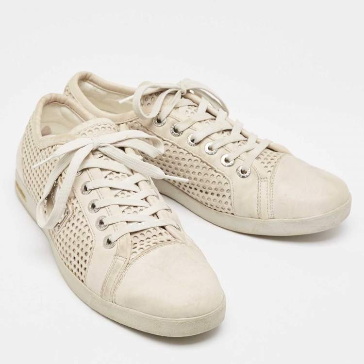 Pre Owned Dolce & Gabbana White Laser Cut Leather Low Top Sneakers Size 42