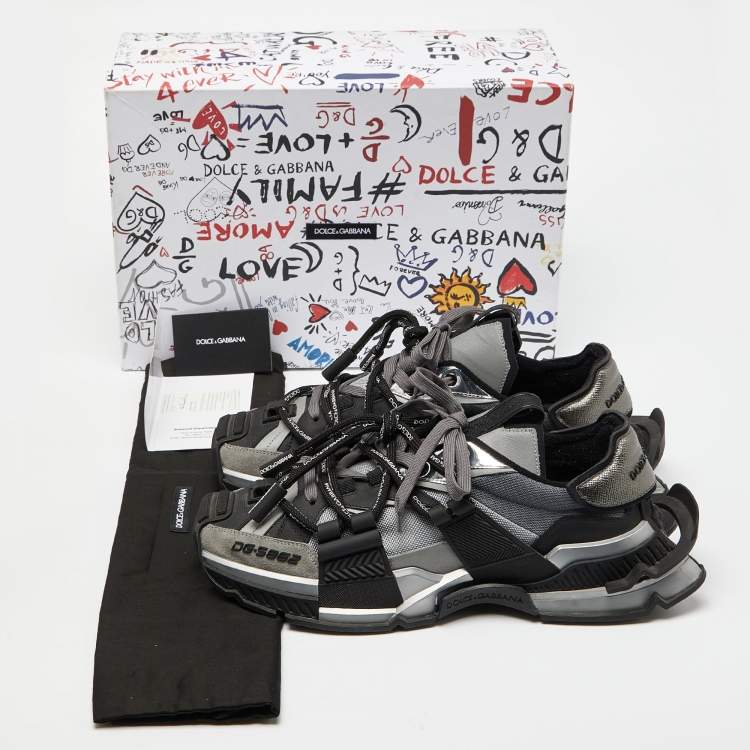 Pre Owned Dolce & Gabbana Grey/Black Mesh and Suede Space Sneakers Size 46