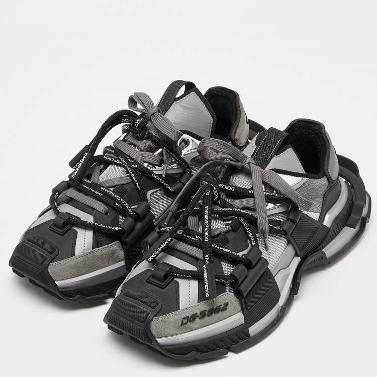 Pre Owned Dolce & Gabbana Grey/Black Mesh and Suede Space Sneakers Size 46