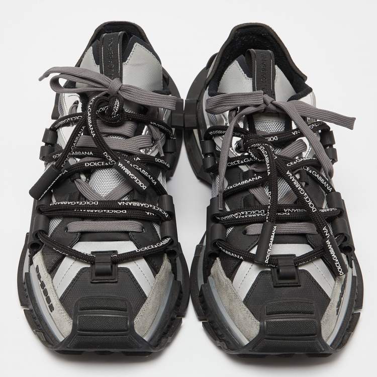 Pre Owned Dolce & Gabbana Grey/Black Mesh and Suede Space Sneakers Size 46