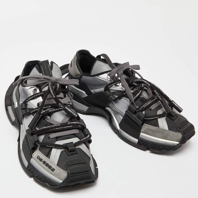 Pre Owned Dolce & Gabbana Grey/Black Mesh and Suede Space Sneakers Size 46