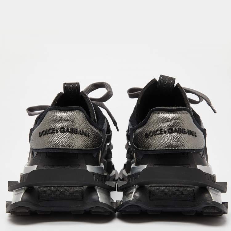 Pre Owned Dolce & Gabbana Grey/Black Mesh and Suede Space Sneakers Size 46