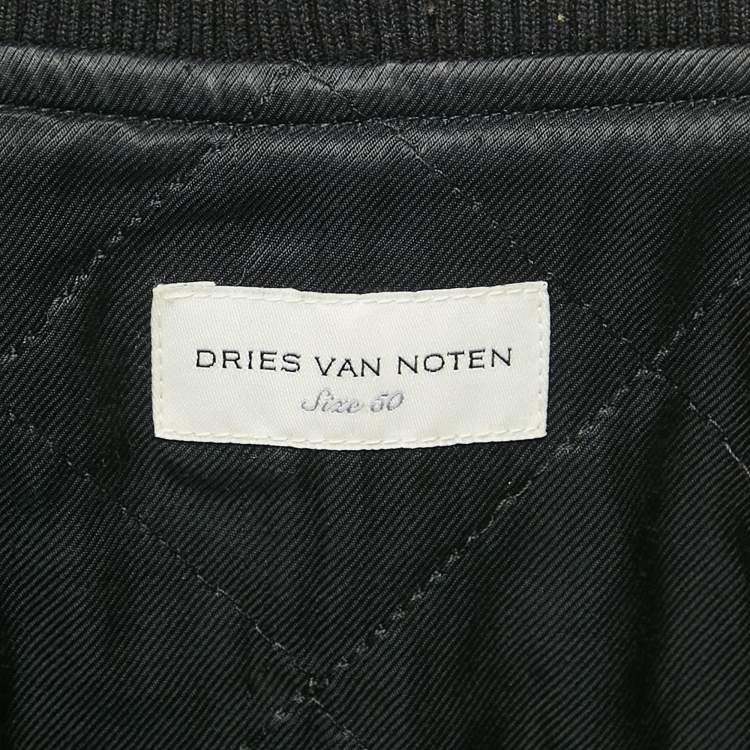Pre Owned Dries van Noten Black Quilted Cotton Blend Scorpio Embellish Detail Zip-Up Jacket L