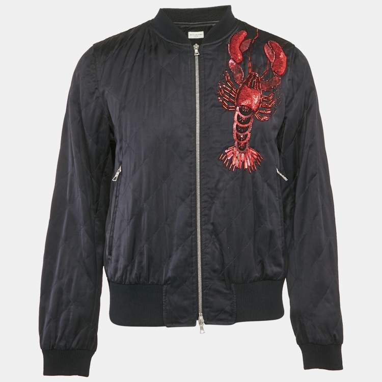 Pre Owned Dries van Noten Black Quilted Cotton Blend Scorpio Embellish Detail Zip-Up Jacket L