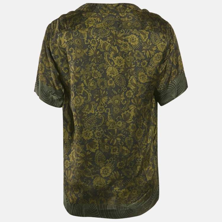 Pre Owned Dries van Noten Green Floral Print Crepe Short Sleeve Shirt L