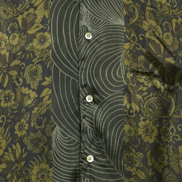 Pre Owned Dries van Noten Green Floral Print Crepe Short Sleeve Shirt L