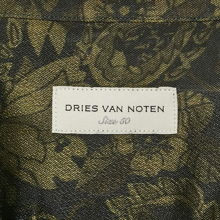 Pre Owned Dries van Noten Green Floral Print Crepe Short Sleeve Shirt L