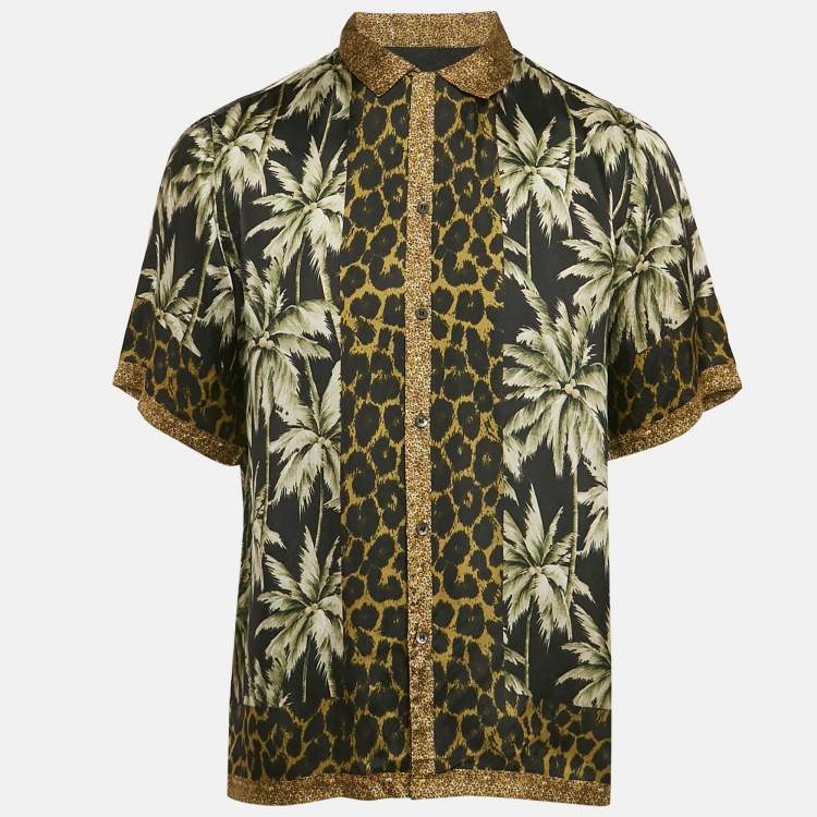 مملوكة مسبقًا Dries van Noten Black Print Crepe Short Sleeve Shirt L
