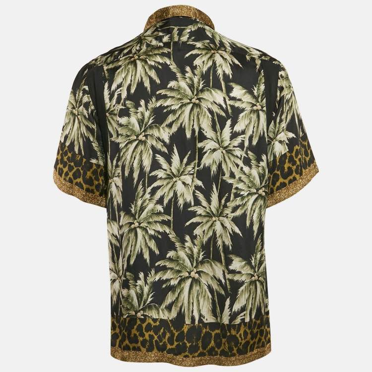 مملوكة مسبقًا Dries van Noten Black Print Crepe Short Sleeve Shirt L