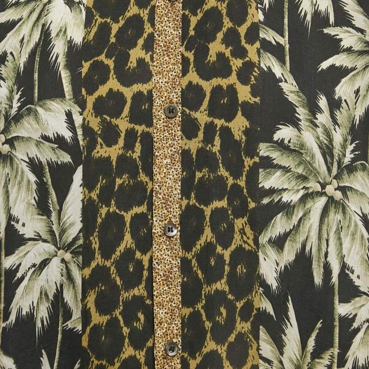 مملوكة مسبقًا Dries van Noten Black Print Crepe Short Sleeve Shirt L