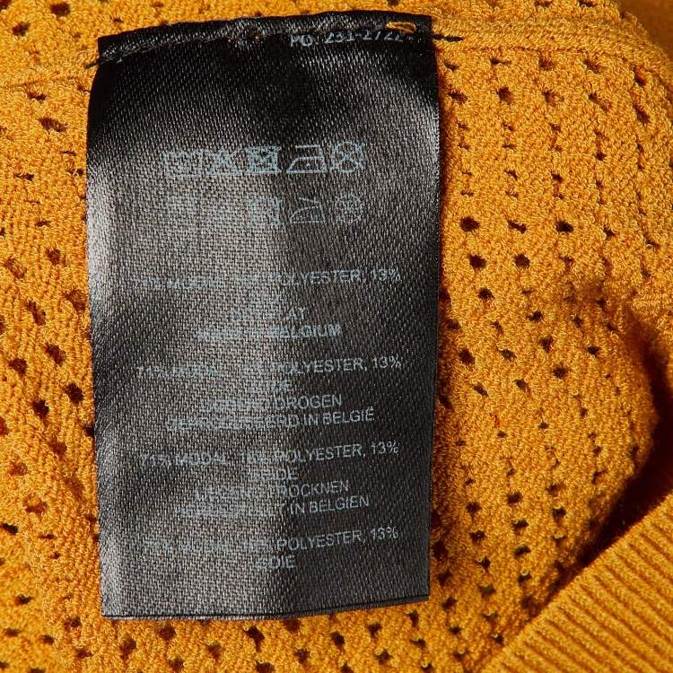 Pre Owned Dries van Noten Yellow Ochre Perforated Knit Polo T-Shirt L