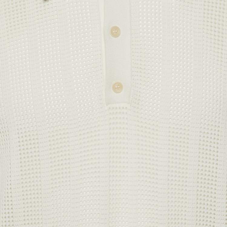 Pre Owned Dries van Noten Off White Perforated Knit Polo T-Shirt M