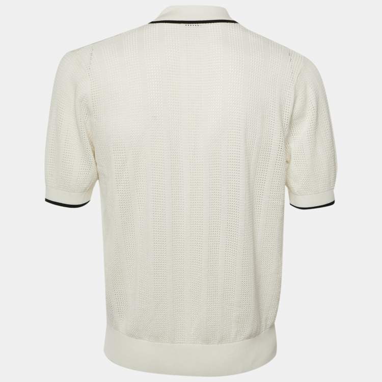 Pre Owned Dries van Noten Off White Perforated Knit Polo T-Shirt M