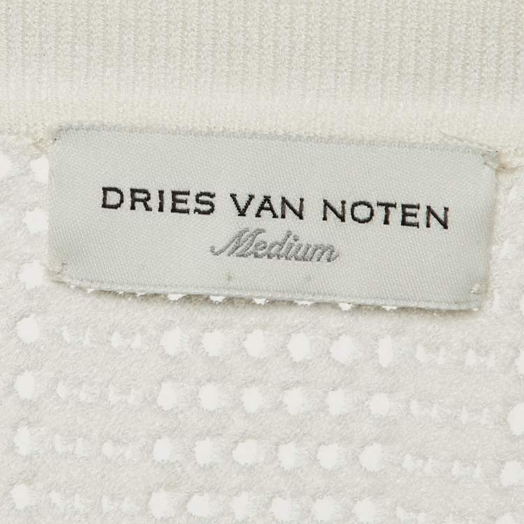 Pre Owned Dries van Noten Off White Perforated Knit Polo T-Shirt M