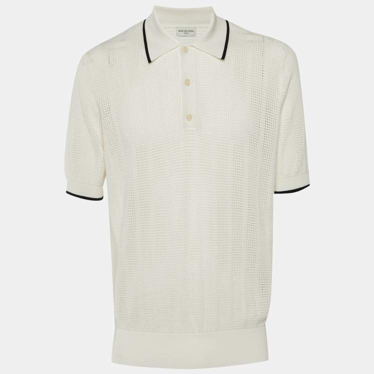 Pre Owned Dries van Noten Off White Perforated Knit Polo T-Shirt M