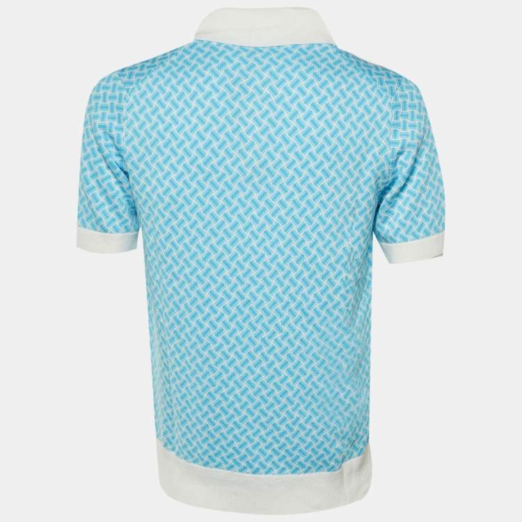 Pre Owned Drumohr Blue Cotton & Linen Knit Polo T-Shirt L