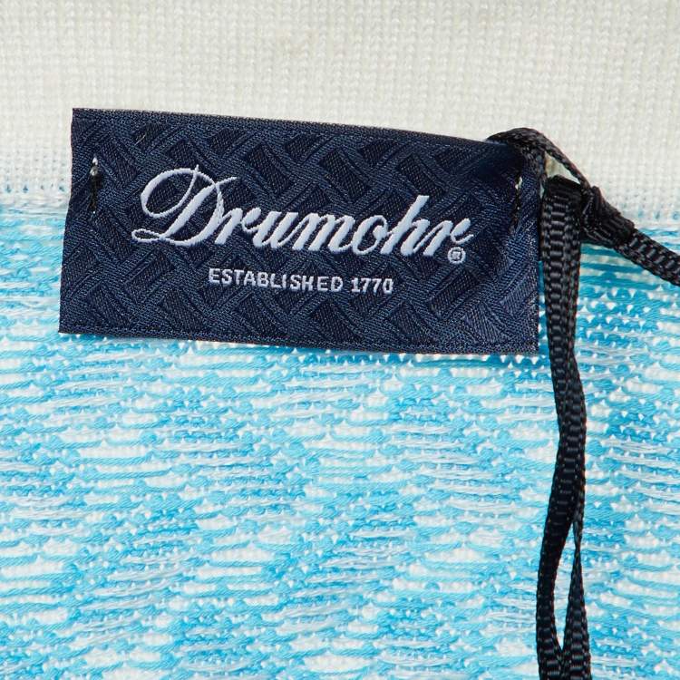 Pre Owned Drumohr Blue Cotton & Linen Knit Polo T-Shirt L