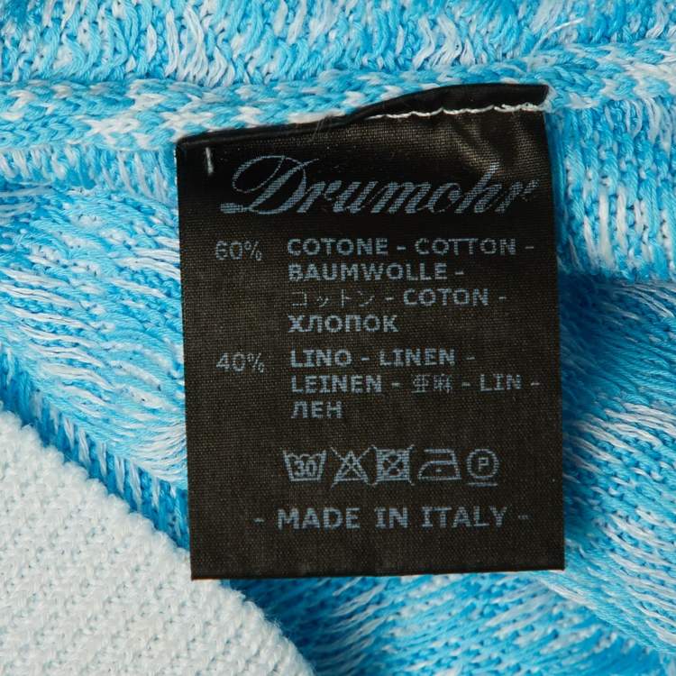 Pre Owned Drumohr Blue Cotton & Linen Knit Polo T-Shirt L