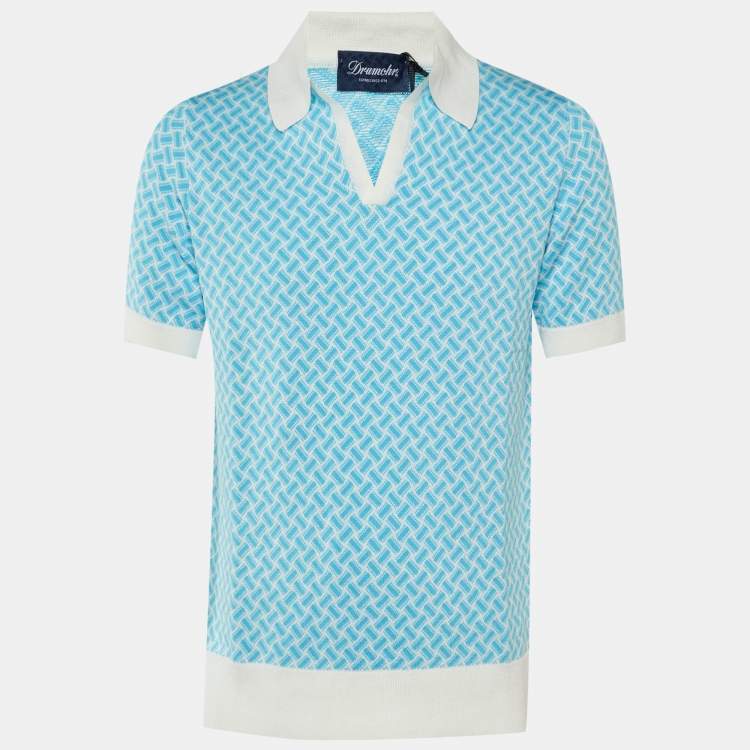 Pre Owned Drumohr Blue Cotton & Linen Knit Polo T-Shirt L