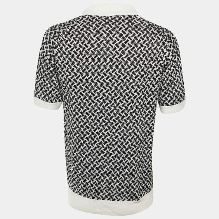 مملوكة مسبقًا Drumohr Black/White Cotton & Linen Knit Polo T-Shirt L