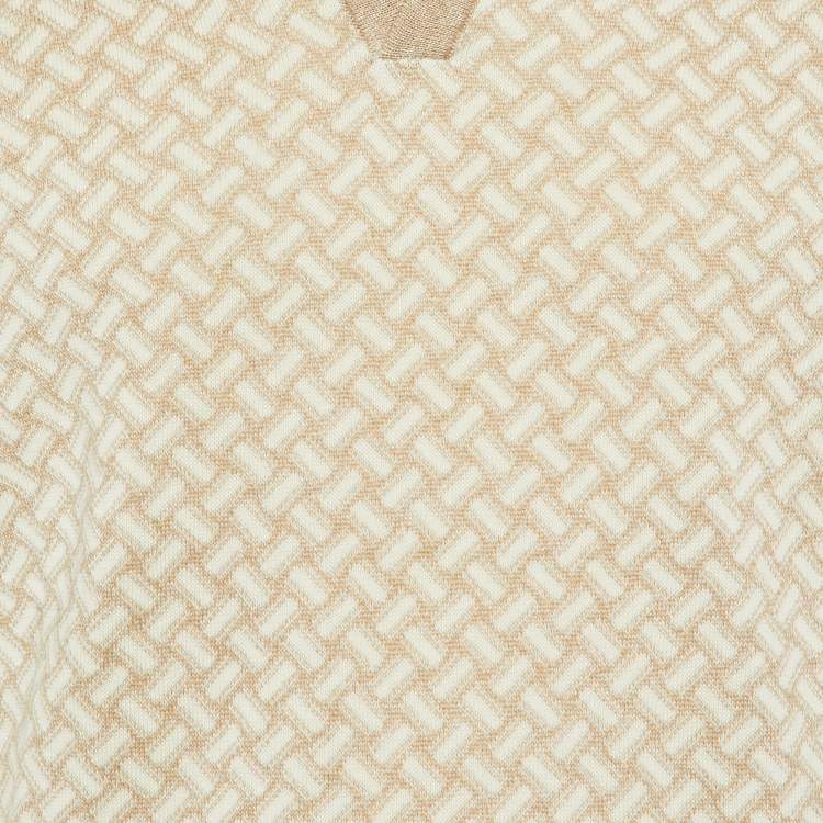 مملوكة مسبقًا Drumohr Beige/White Cotton & Linen Polo T-Shirt L