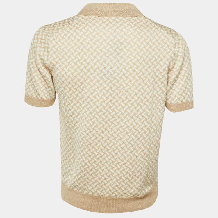مملوكة مسبقًا Drumohr Beige/White Cotton & Linen Polo T-Shirt L