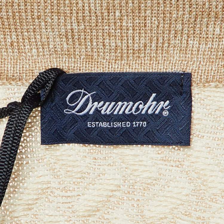 مملوكة مسبقًا Drumohr Beige/White Cotton & Linen Polo T-Shirt L