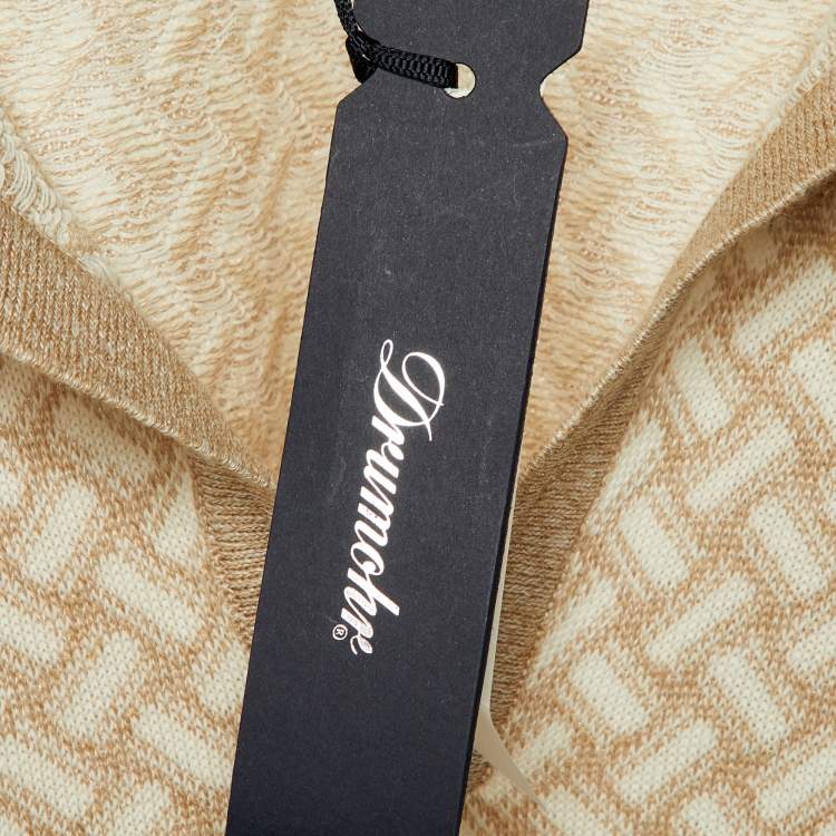 مملوكة مسبقًا Drumohr Beige/White Cotton & Linen Polo T-Shirt L