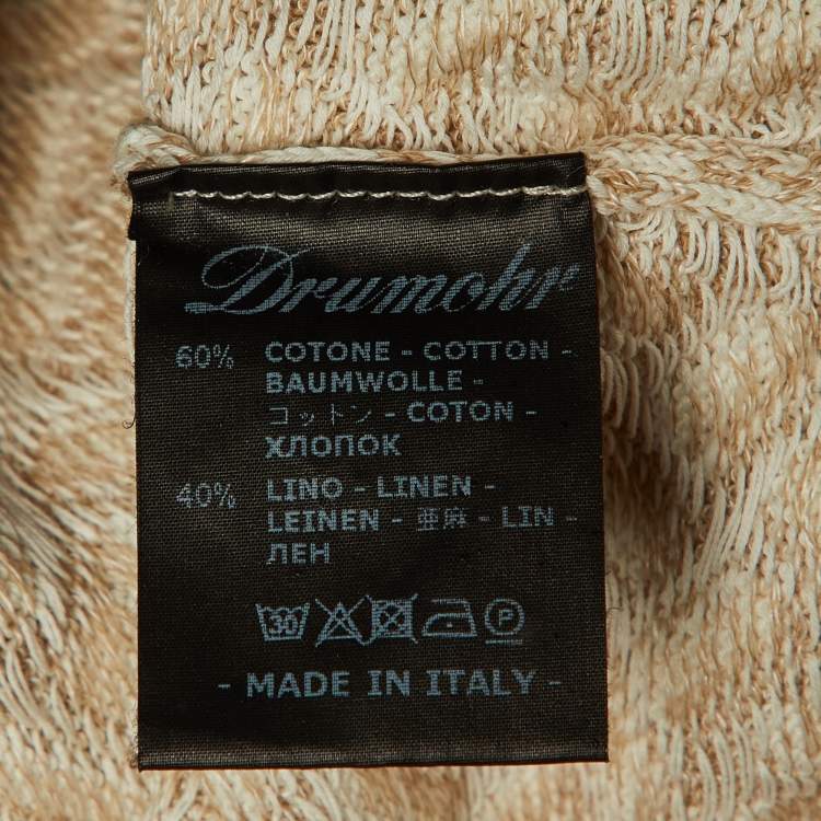 مملوكة مسبقًا Drumohr Beige/White Cotton & Linen Polo T-Shirt L