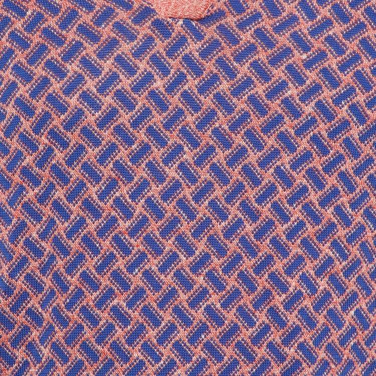 Pre Owned Drumohr Orange/Blue Cotton & Linen Knit Polo T-Shirt L