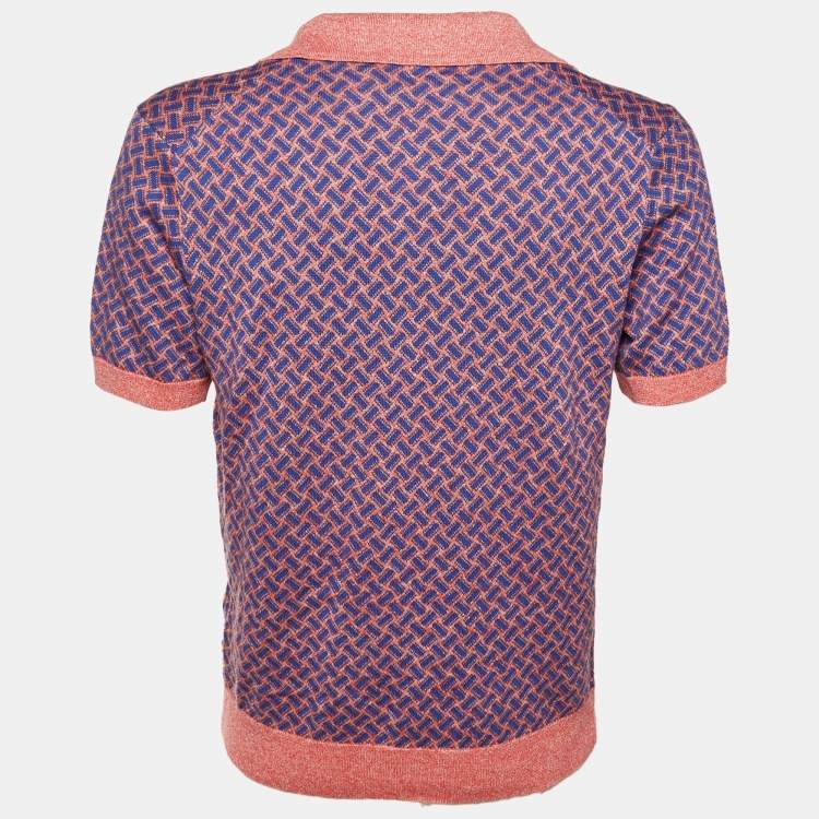 Pre Owned Drumohr Orange/Blue Cotton & Linen Knit Polo T-Shirt L